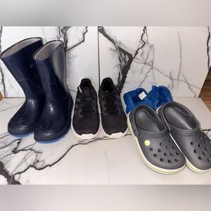 7c toddler boys shoe bundle crocs, adidas, rain boots, water shoes 4 pair lot